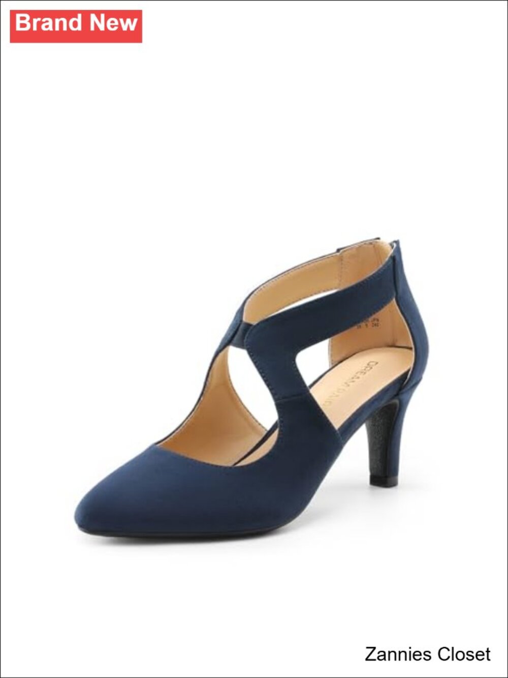 ✨ DREAM PAIRS Faux Suede Pointed Toe Kitten Heel Pumps Crisscross Zip Back